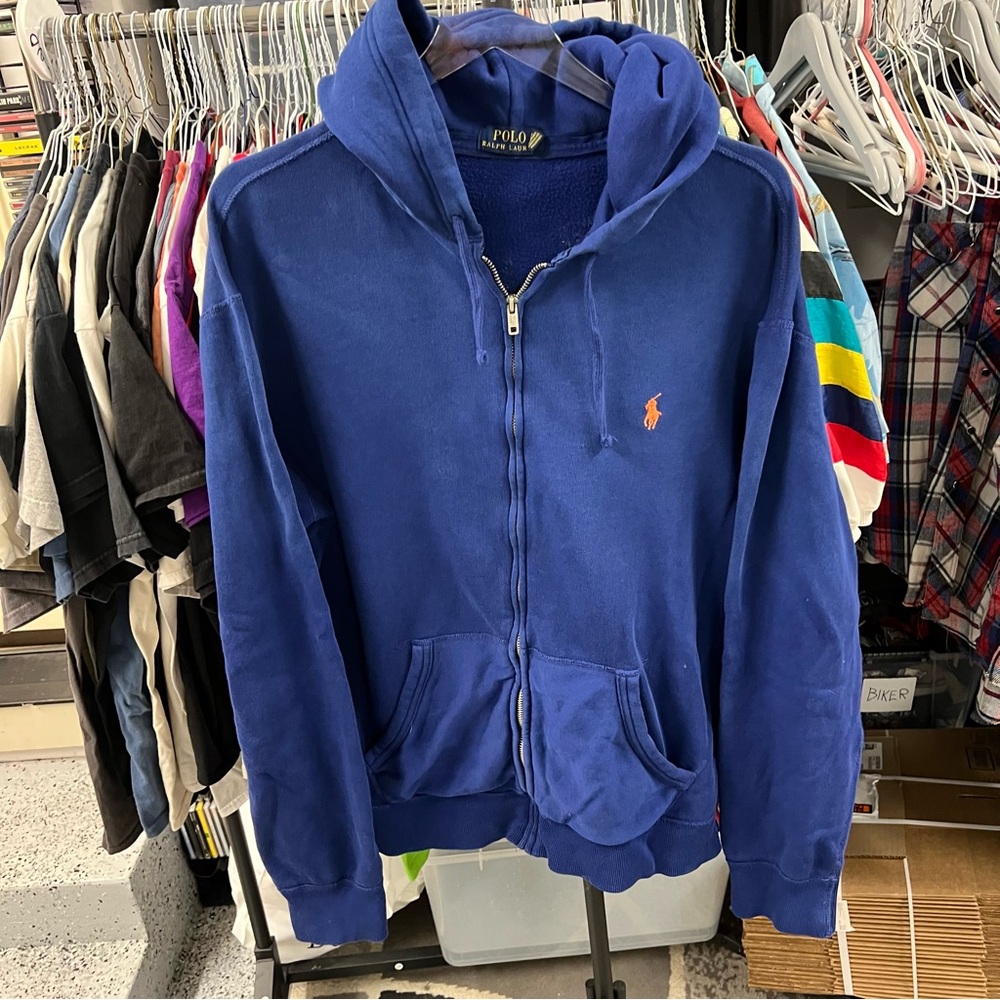 Streetwear y2k hype Polo Ralph Lauren Hype vintage Blue Zip Hoodie XL